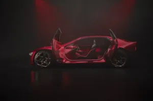 Alfa Romeo Cuorerosso con las puertas abiertas, que muestran su interior con cuatro asientos individuales