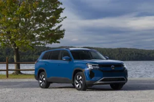 Volkswagen Atlas 2027 SE en azul Mountain Lake Blue, de frente
